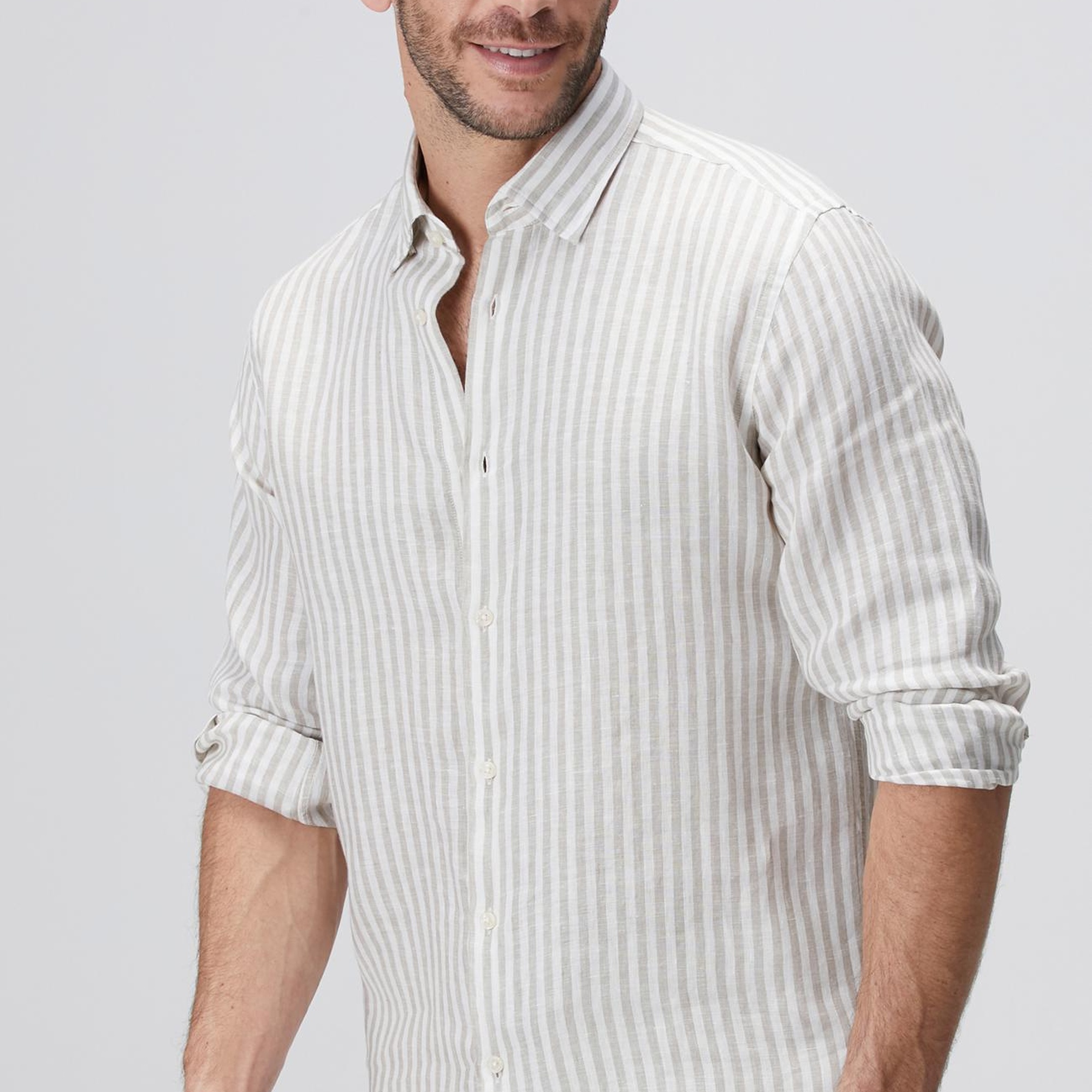 Network Erkek Haki Beyaz Keten Gömlek