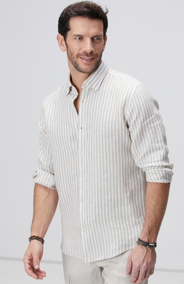  Network Erkek Haki Beyaz Keten Gömlek