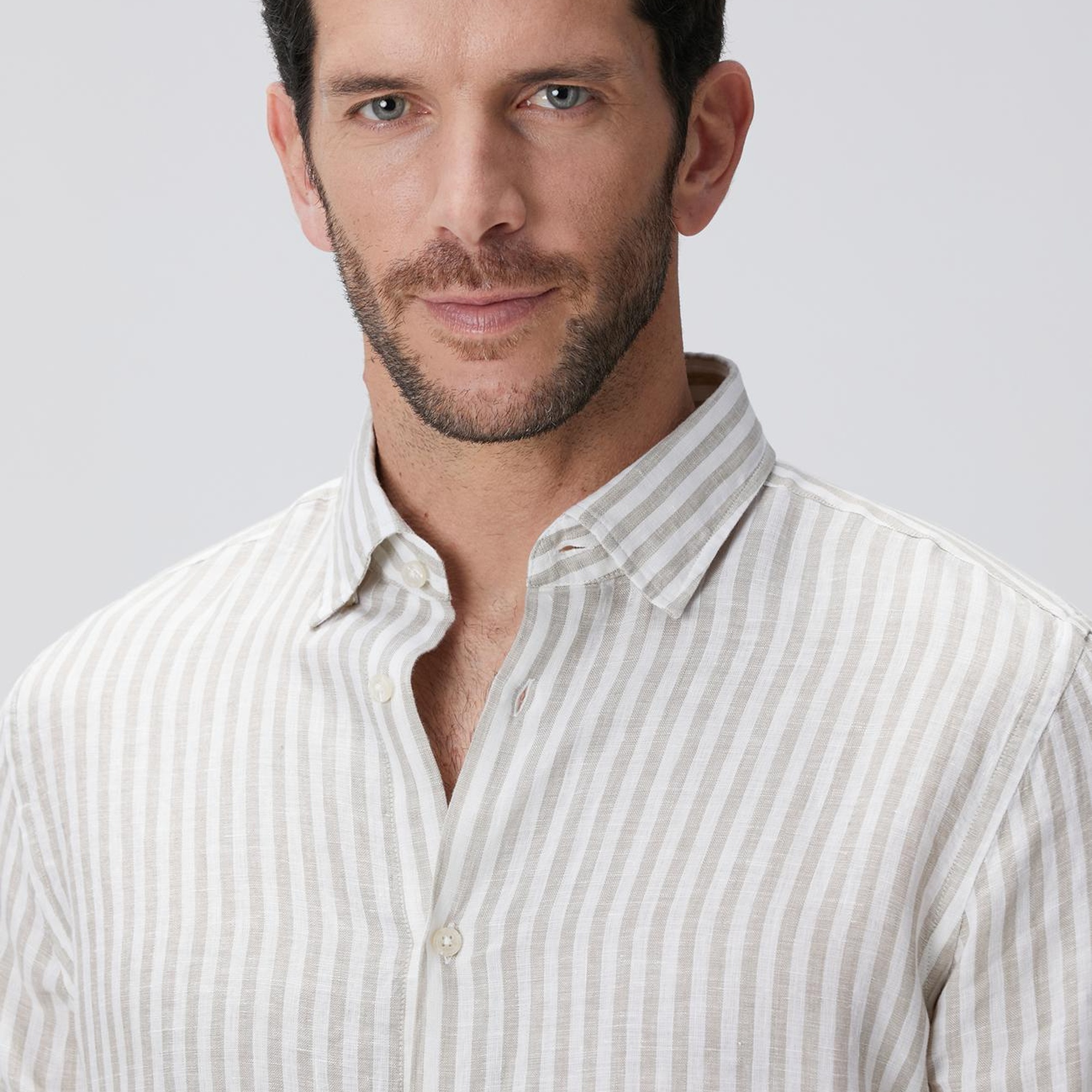 Network Erkek Haki Beyaz Keten Gömlek