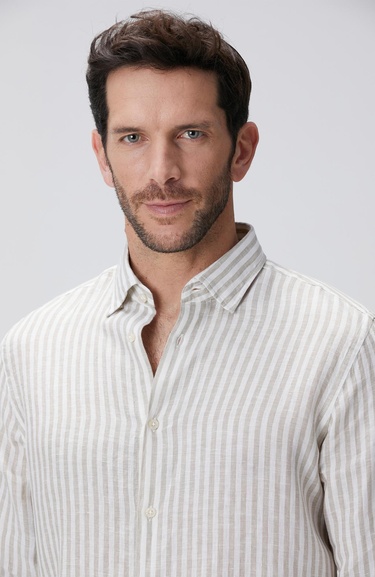  Network Erkek Haki Beyaz Keten Gömlek