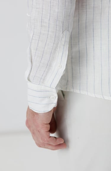  Network Erkek Beyaz Çizgi Desenli Keten Gömlek