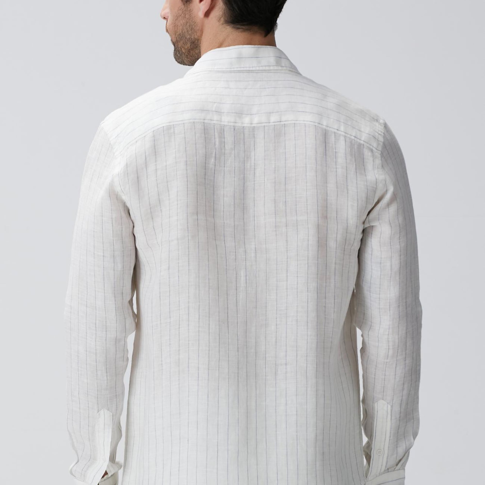 Network Erkek Beyaz Çizgi Desenli Keten Gömlek