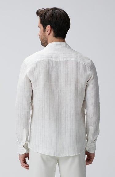  Network Erkek Beyaz Çizgi Desenli Keten Gömlek