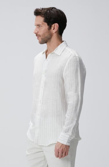  Network Erkek Beyaz Çizgi Desenli Keten Gömlek