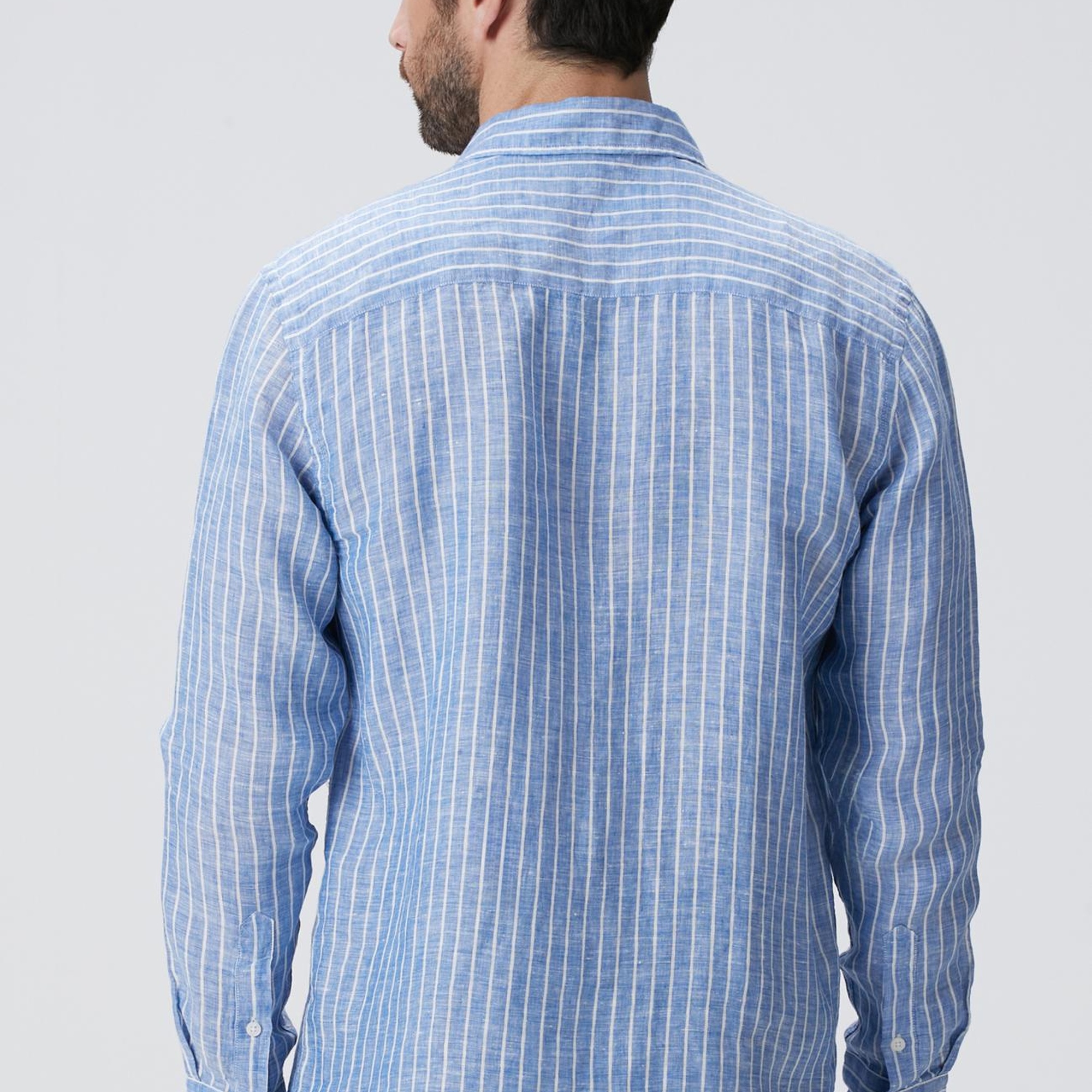 Network Erkek Mavi Çizgili Keten Gömlek