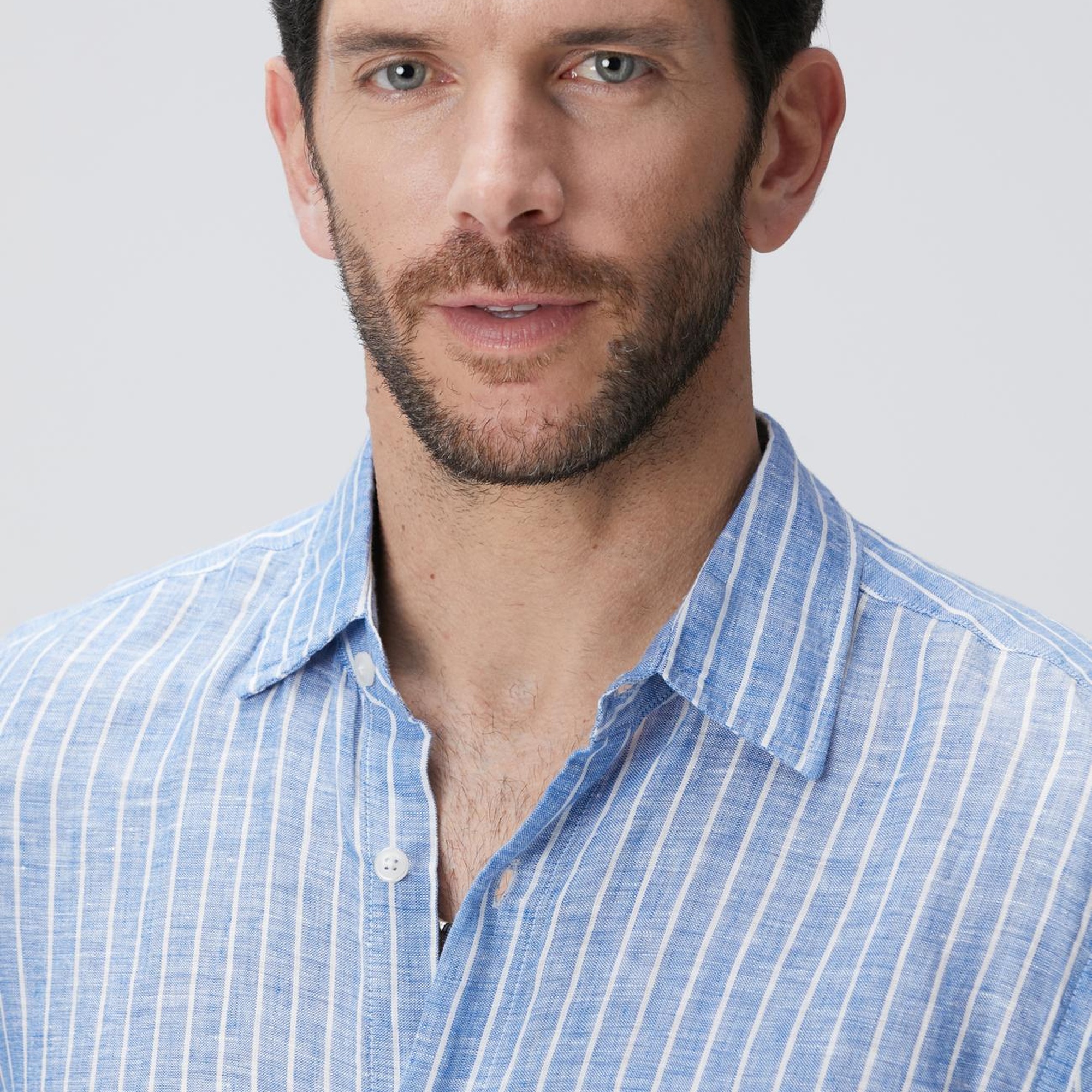 Network Erkek Mavi Çizgili Keten Gömlek