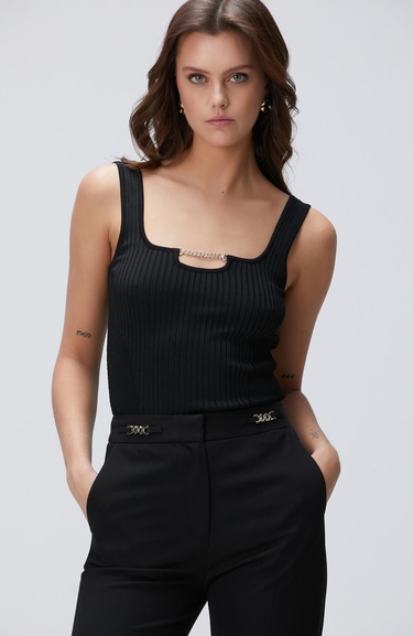  Network Kadın Siyah Aksesuar Detaylı Triko Atlet