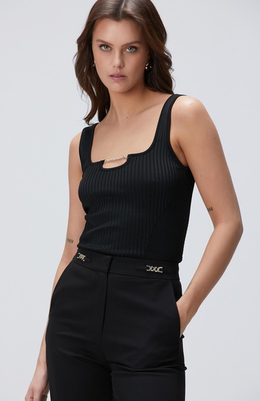  Network Kadın Siyah Aksesuar Detaylı Triko Atlet