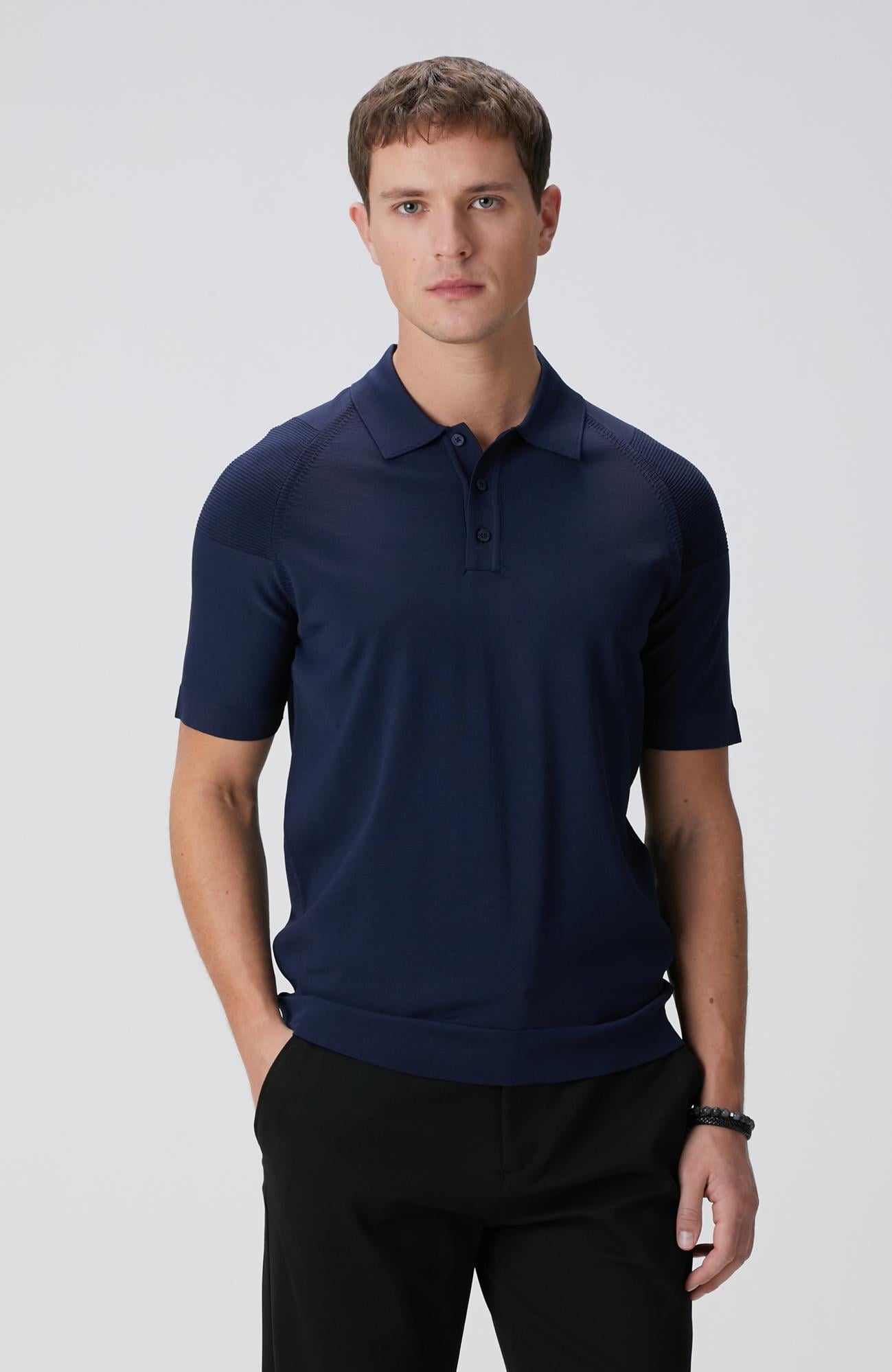  Network Erkek N-Tech Lacivert Polo Yaka Triko Kazak