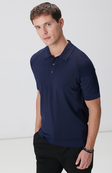  Network Erkek N-Tech Lacivert Polo Yaka Triko Kazak