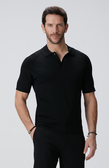  Network Erkek N-Tech Siyah Polo Yaka Kazak