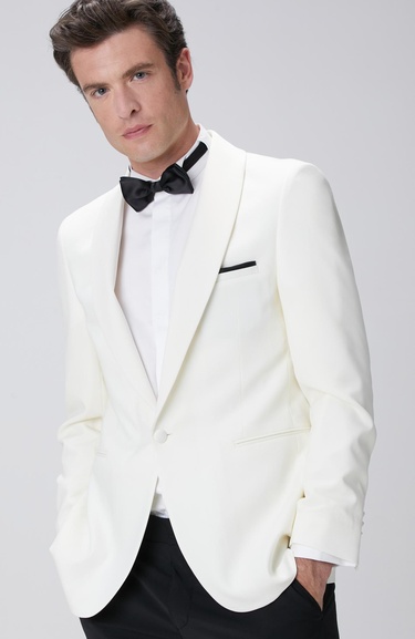  Network Erkek Kırık Beyaz Yün Smokin Ceket