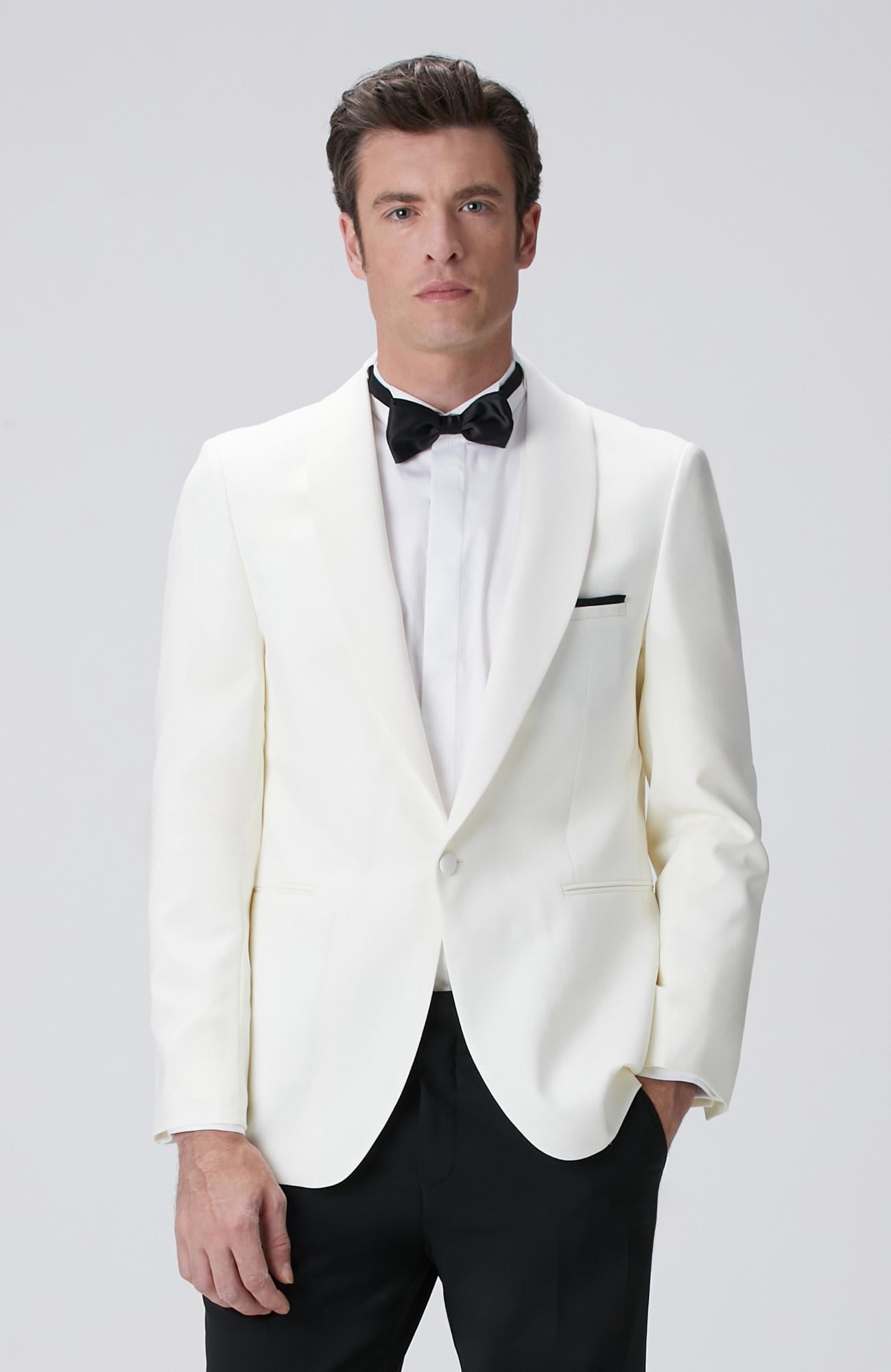  Network Erkek Kırık Beyaz Yün Smokin Ceket