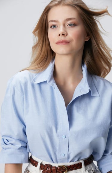  Network Kadın Açık Mavi Oxford Gömlek