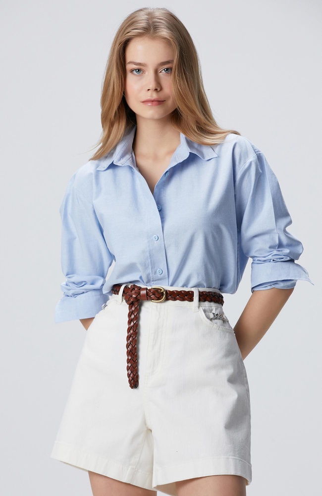  Network Kadın Açık Mavi Oxford Gömlek