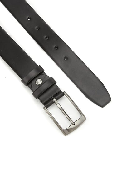  George Hogg Erkek Siyah Metal Tokalı Deri Kemer