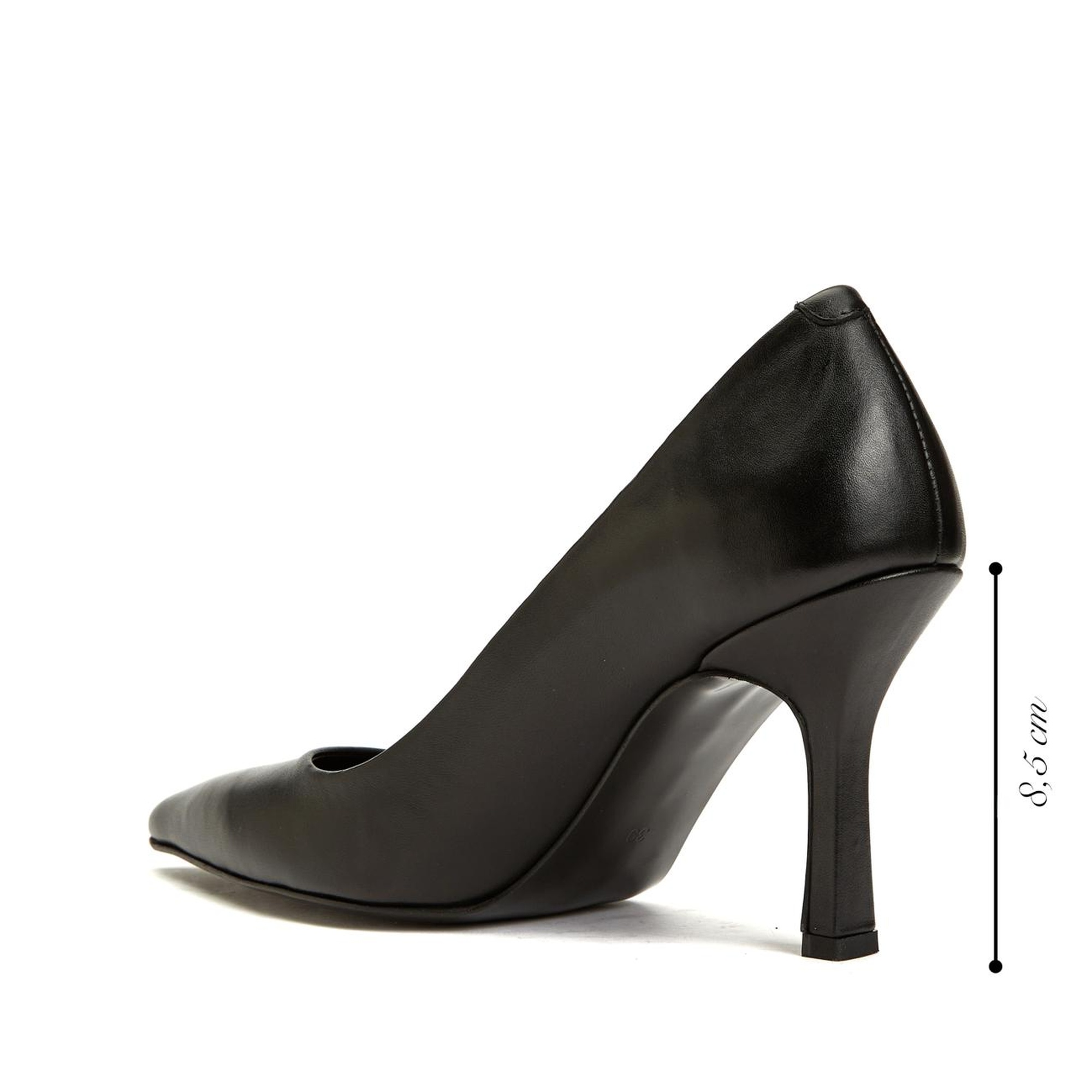 Divarese Kadın Siyah Sivri Burun Deri Topuklu Ayakkabı