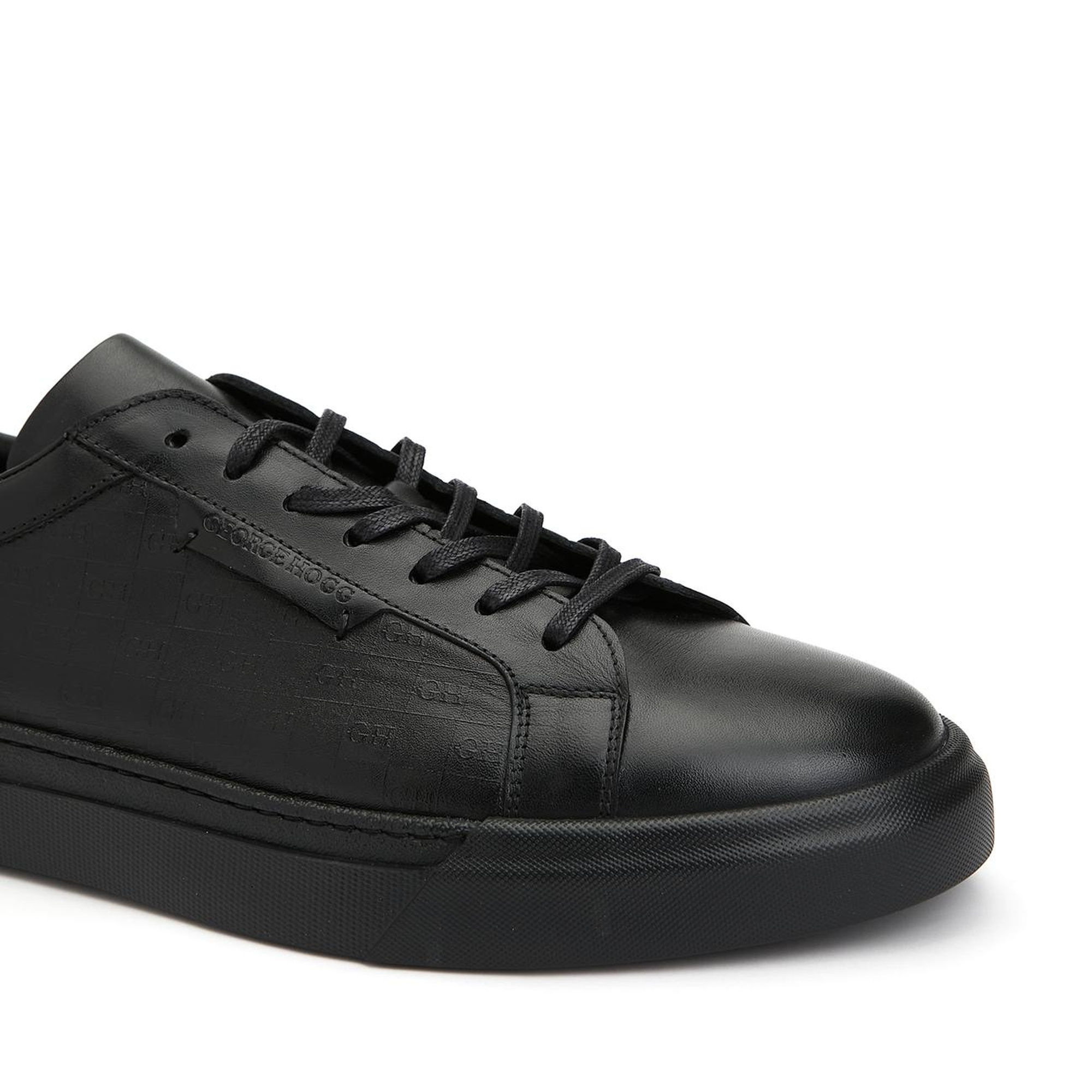 George Hogg Erkek Siyah Logolu Deri Sneaker Ayakkabı