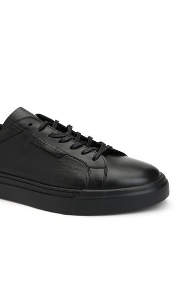  George Hogg Erkek Siyah Logolu Deri Sneaker Ayakkabı