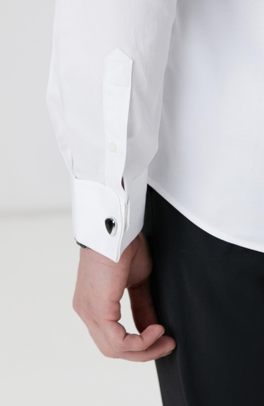  Network Erkek Beyaz Saten Smokin Gömlek