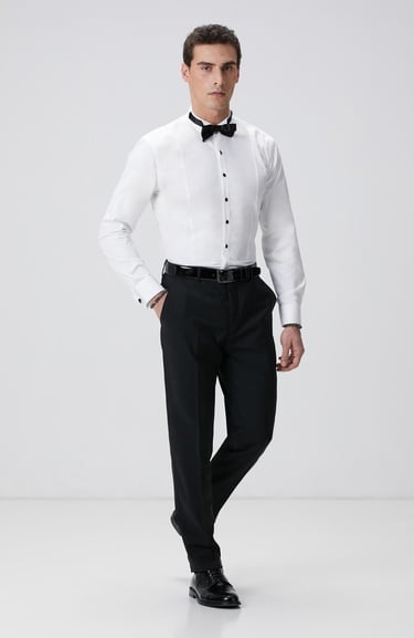  Network Erkek Beyaz Saten Smokin Gömlek