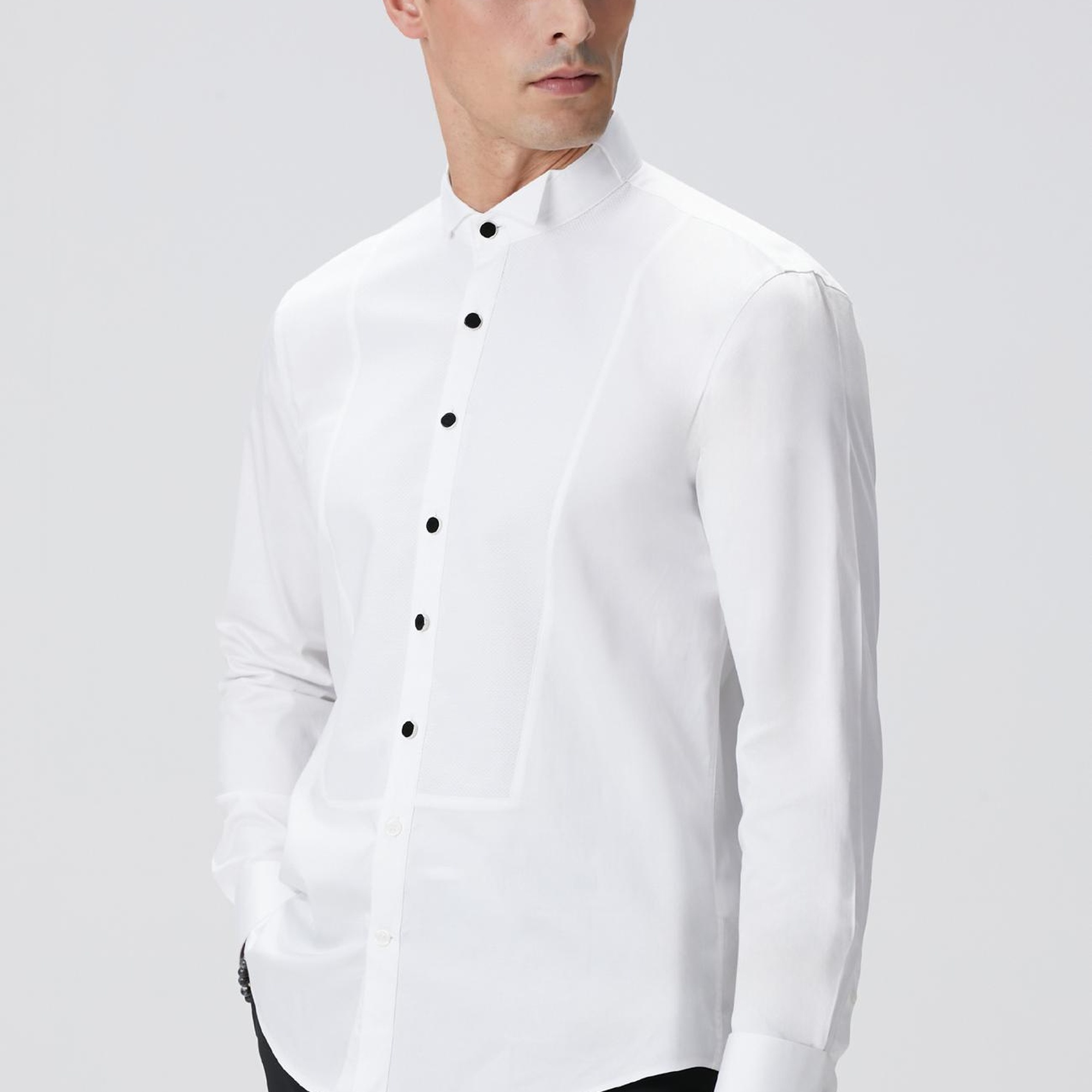 Network Erkek Beyaz Saten Smokin Gömlek