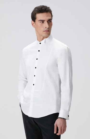  Network Erkek Beyaz Saten Smokin Gömlek