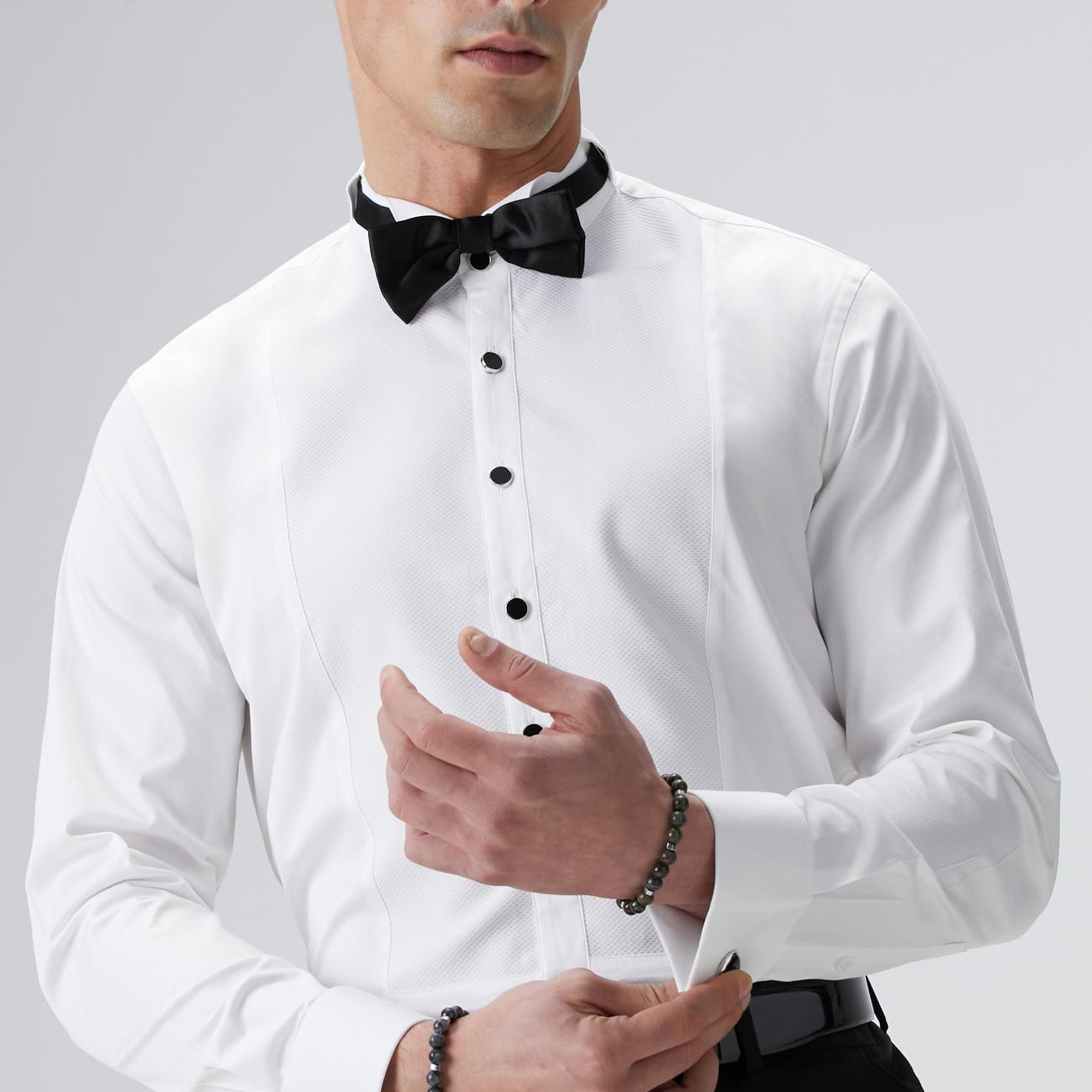 Network Erkek Beyaz Saten Smokin Gömlek