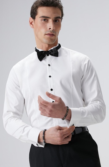  Network Erkek Beyaz Saten Smokin Gömlek