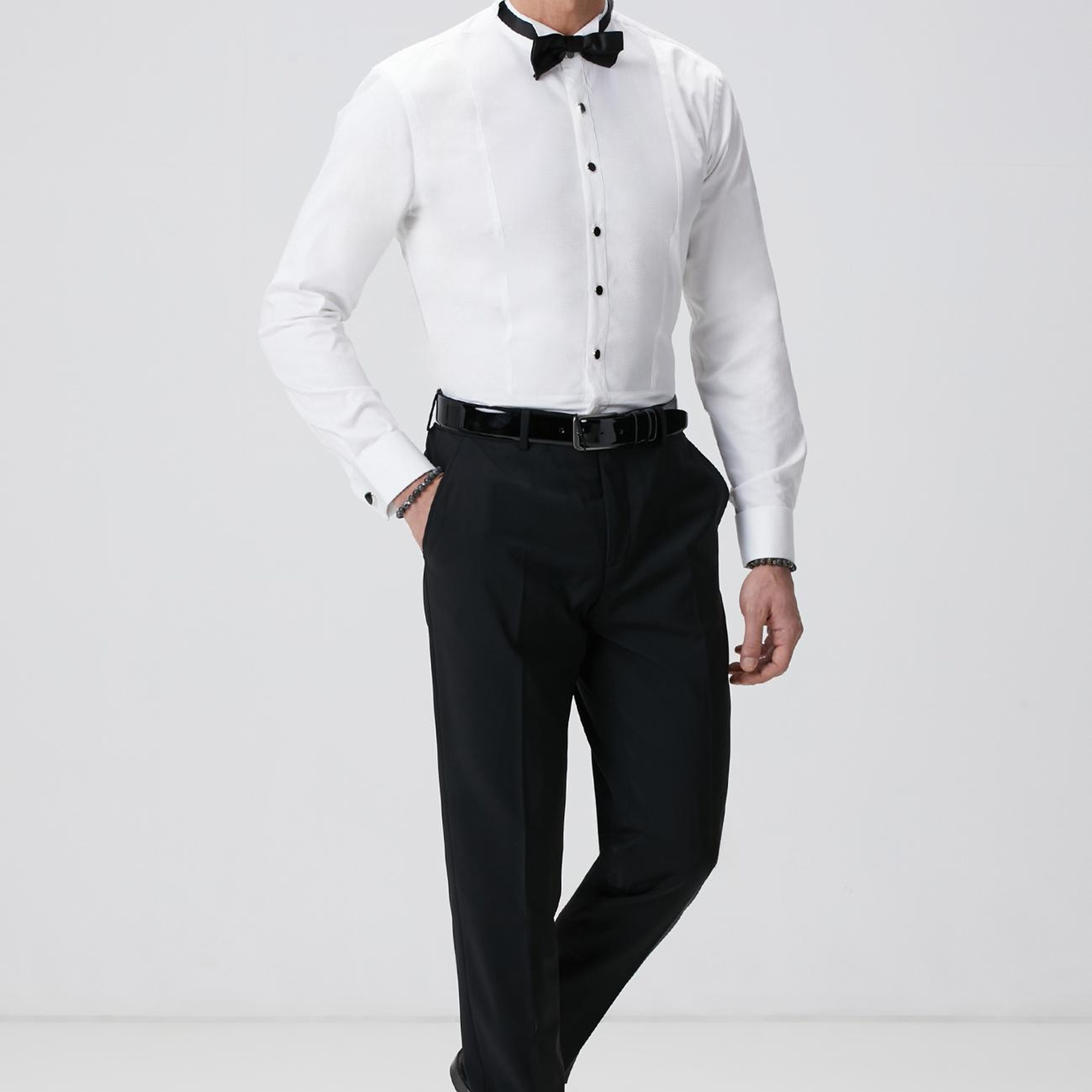 Network Erkek Beyaz Saten Smokin Gömlek