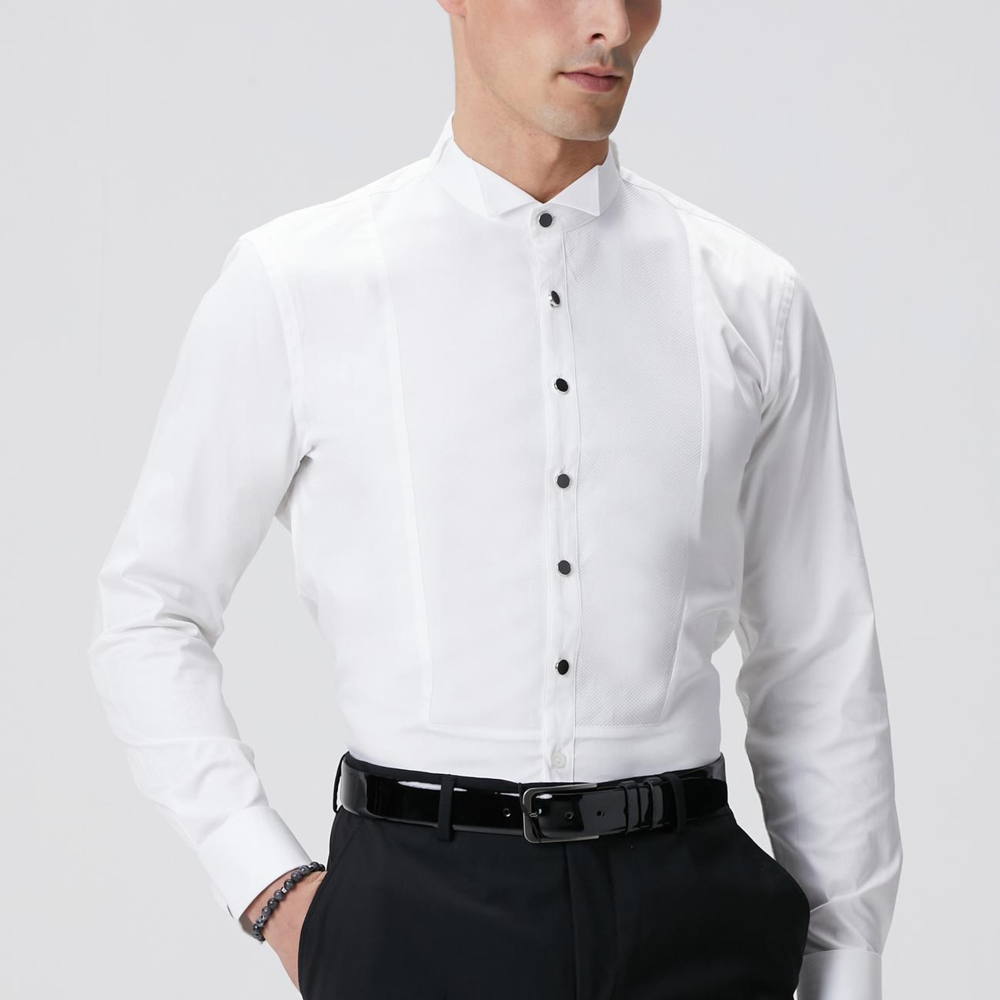 Network Erkek Beyaz Saten Smokin Gömlek