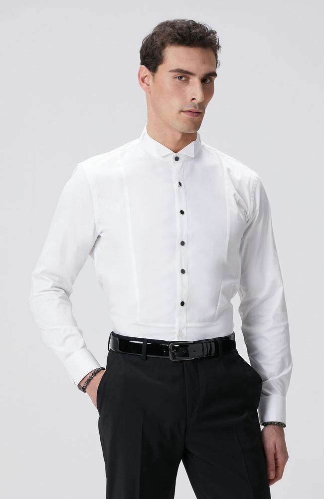  Network Erkek Beyaz Saten Smokin Gömlek