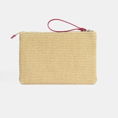  Kırmızı Mercan Nakışlı Hasır Clutch