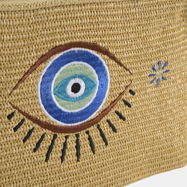  Kadın Taba Göz Nakışlı Hasır Clutch