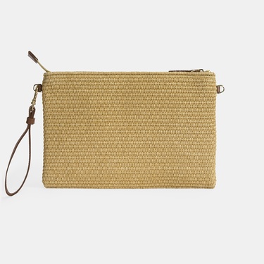  Kadın Taba Ananas Nakışlı Hasır Clutch