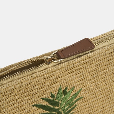  Kadın Taba Ananas Nakışlı Hasır Clutch