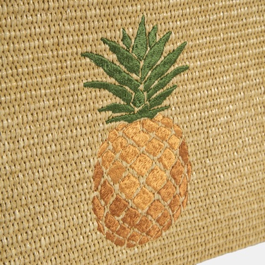  Kadın Taba Ananas Nakışlı Hasır Clutch