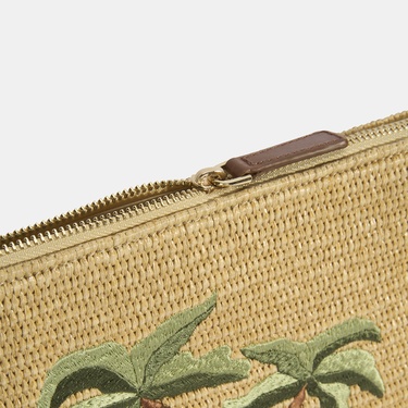  Taba Palmiye Nakışlı Hasır Clutch