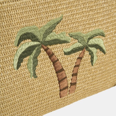 Taba Palmiye Nakışlı Hasır Clutch