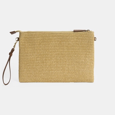  Taba Palmiye Nakışlı Hasır Clutch