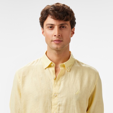  Nautica Erkek Sarı Classic Fit Keten Gömlek