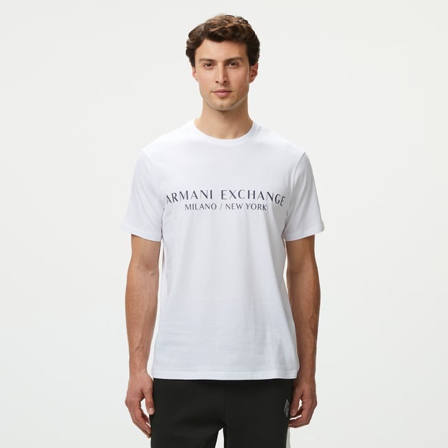  Armani Exchange Erkek Beyaz Bisiklet Yaka T-Shirt