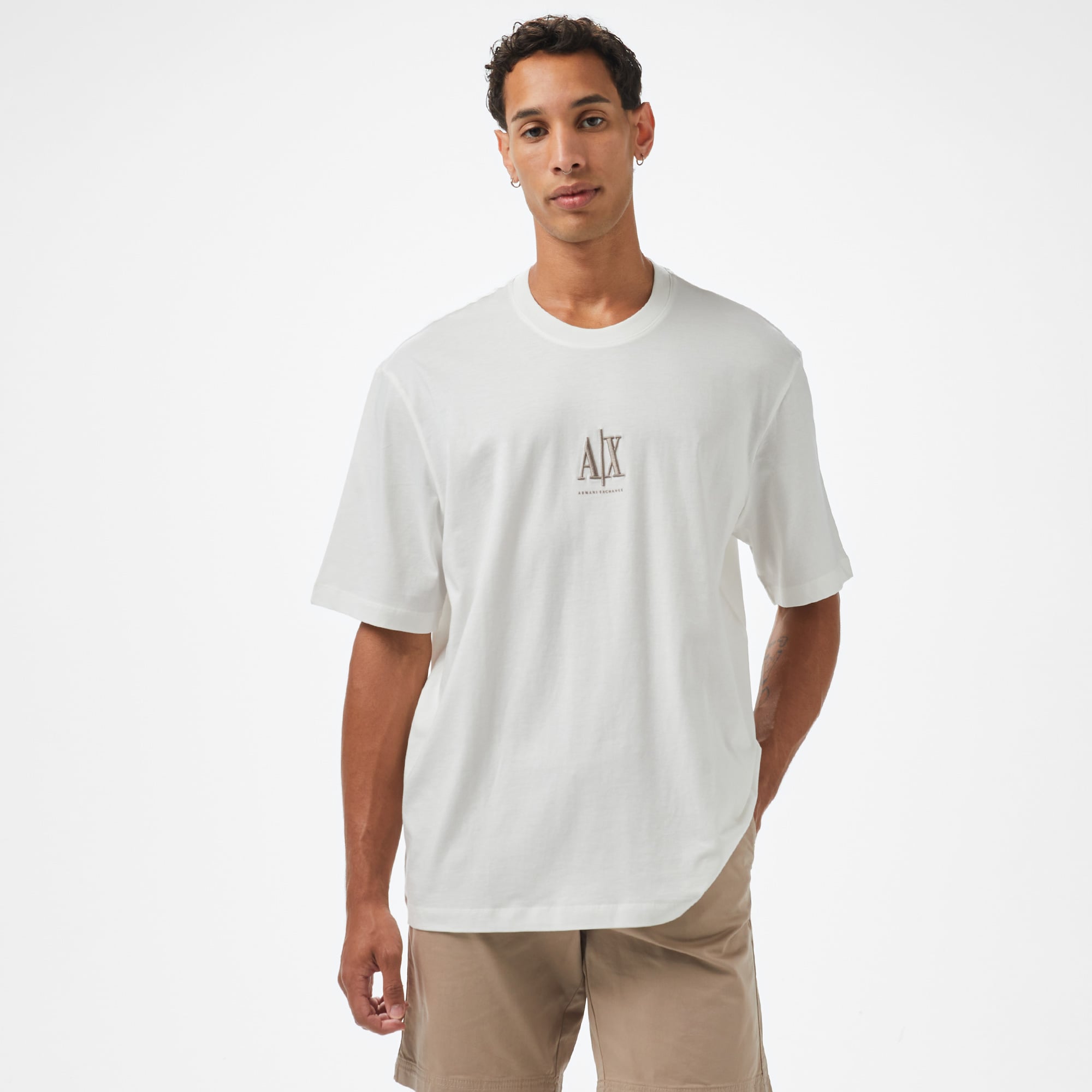  Armani Exchange Erkek Beyaz Bisiklet Yaka T-Shirt