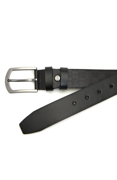  George Hogg Erkek Siyah Logo Desenli Deri Kemer