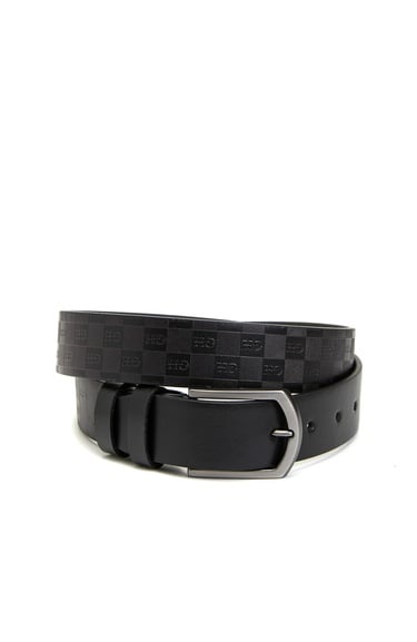  George Hogg Erkek Siyah Logo Desenli Deri Kemer