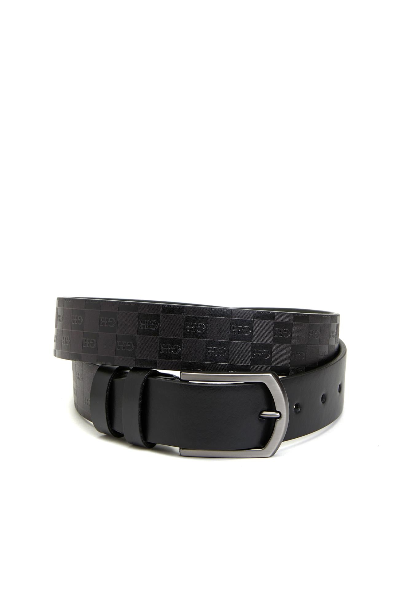  George Hogg Erkek Siyah Logo Desenli Deri Kemer