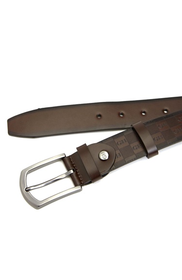  George Hogg Erkek Kahverengi Logo Desenli Deri Kemer