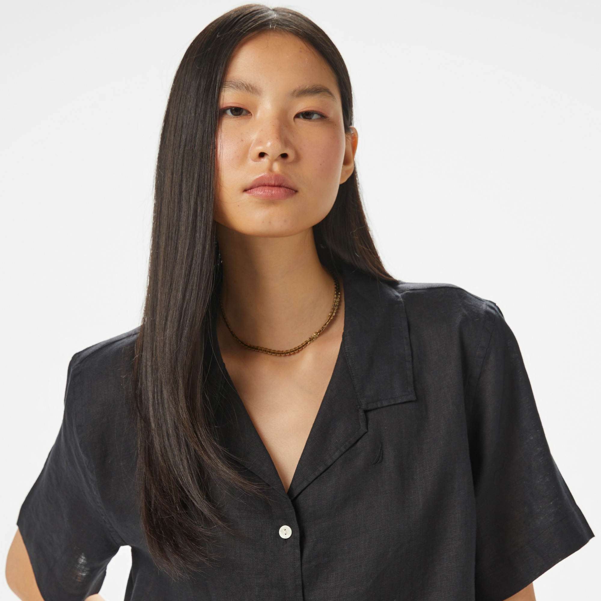 Nautica Kadın Siyah Regular Fit Keten Gömlek