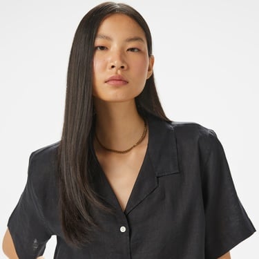  Nautica Kadın Siyah Regular Fit Keten Gömlek