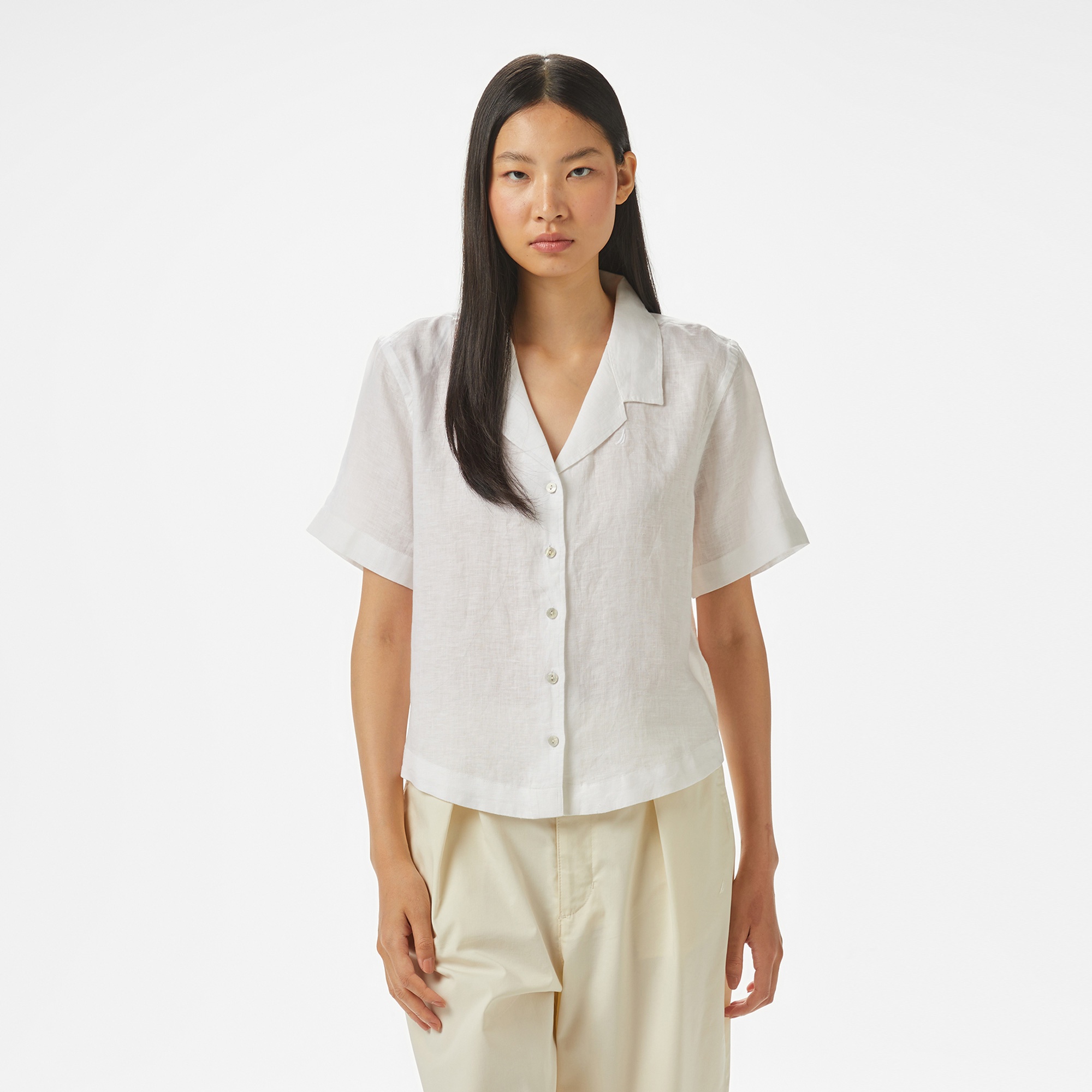 Nautica Kadın Beyaz Regular Fit Keten Gömlek